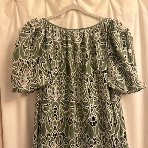 NWT LOEFFLER RANDALL Mimi Lace Tent Green Oversized Puff-Sleeve Dress Size Small - Picture 4 of 10